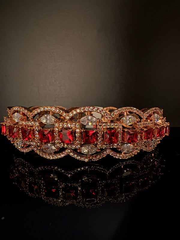 Rose Gold Openable Designer bracelet with crystal stones, Cubic Zirconia in unique Nano setting