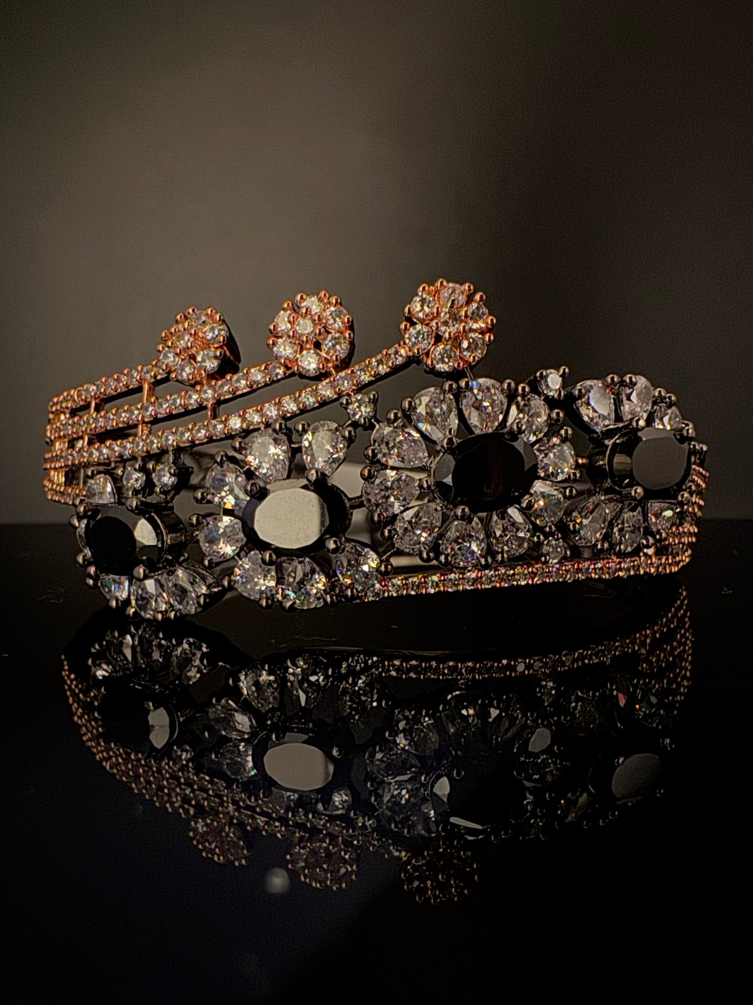 Victorian/Rose Gold Openable Designer bracelet with crystal stones, Cubic Zirconia in unique Nano setting