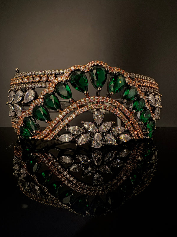 Victorian/Rose Gold Openable Designer bracelet with crystal stones, Cubic Zirconia in unique Nano setting