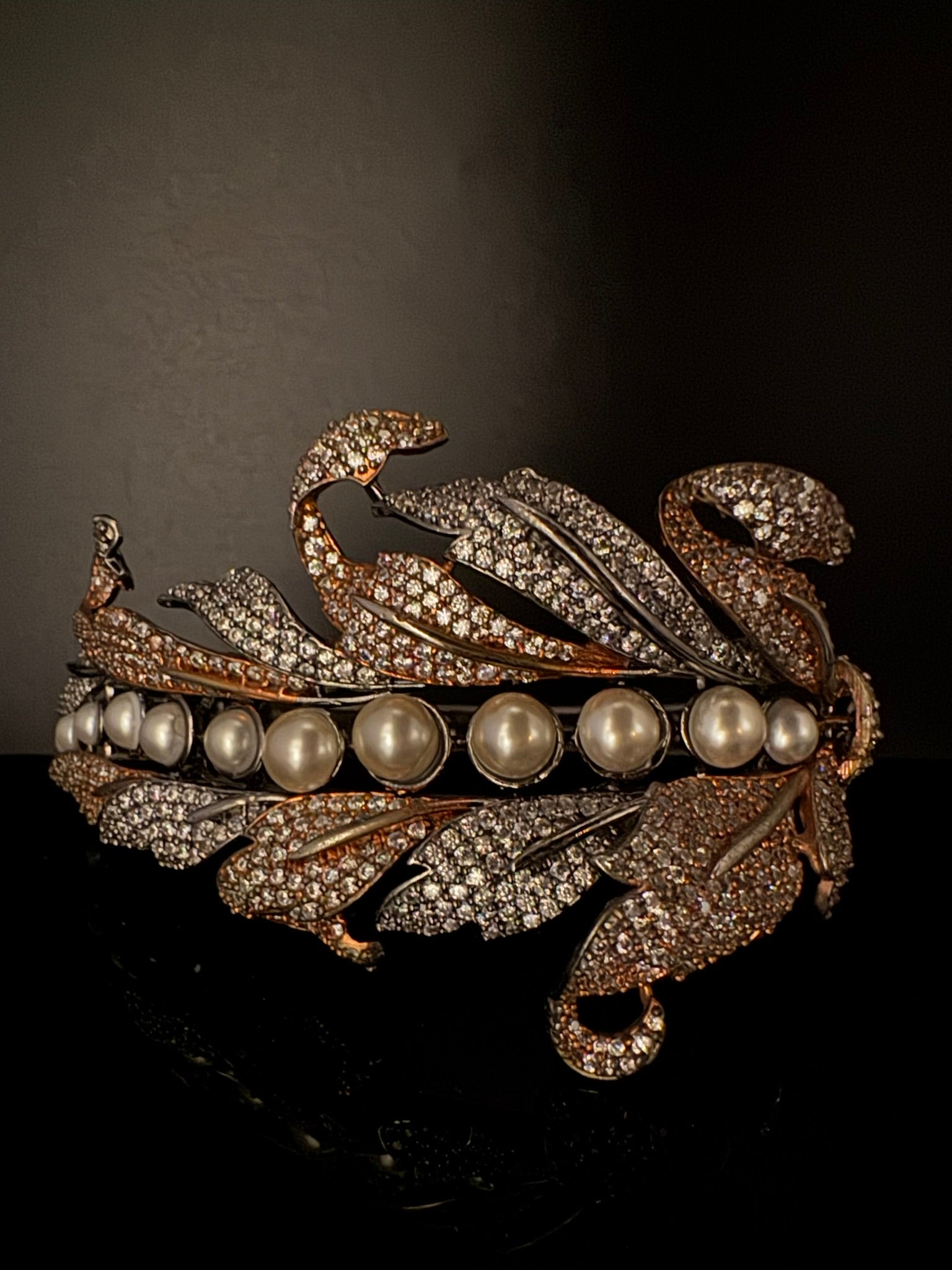 Openable Victorian Pearl and Cubic Zirconia Bracelet Designer inspired Broad Bracelet bangle/