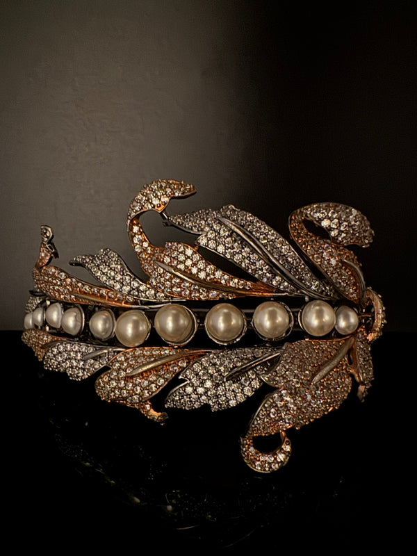 Openable Victorian Pearl and Cubic Zirconia Bracelet Designer inspired Broad Bracelet bangle/