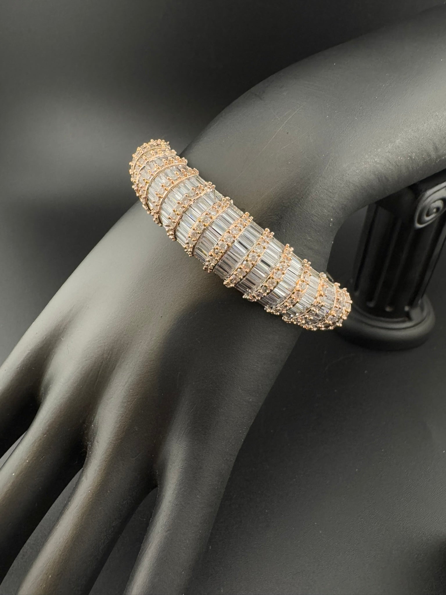 Single Openable Designer bracelet with crystal stones, Cubic Zirconia in unique Nano setting/single bangle/Fits size upto 2.6"