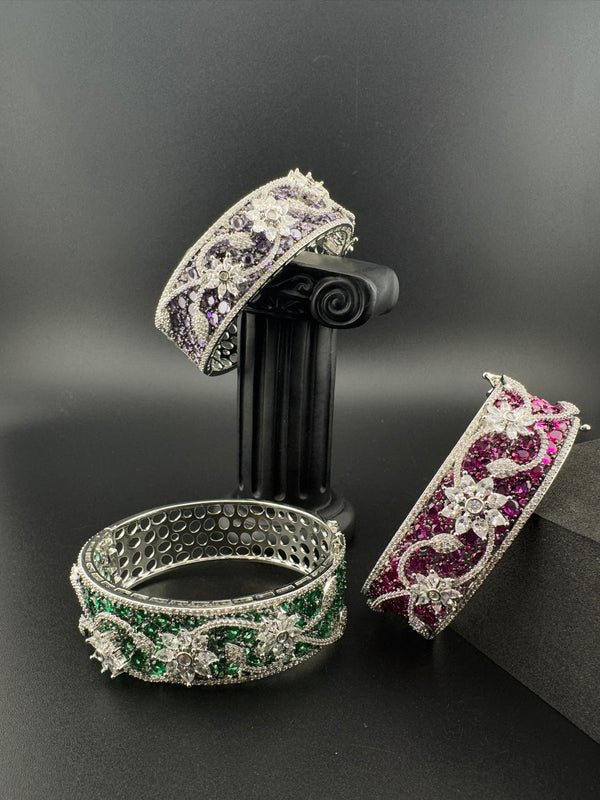 Single Silver Openable Designer bracelet with crystal stones, Cubic Zirconia in unique Nano setting/single bangle/Fits size upto 2.6"