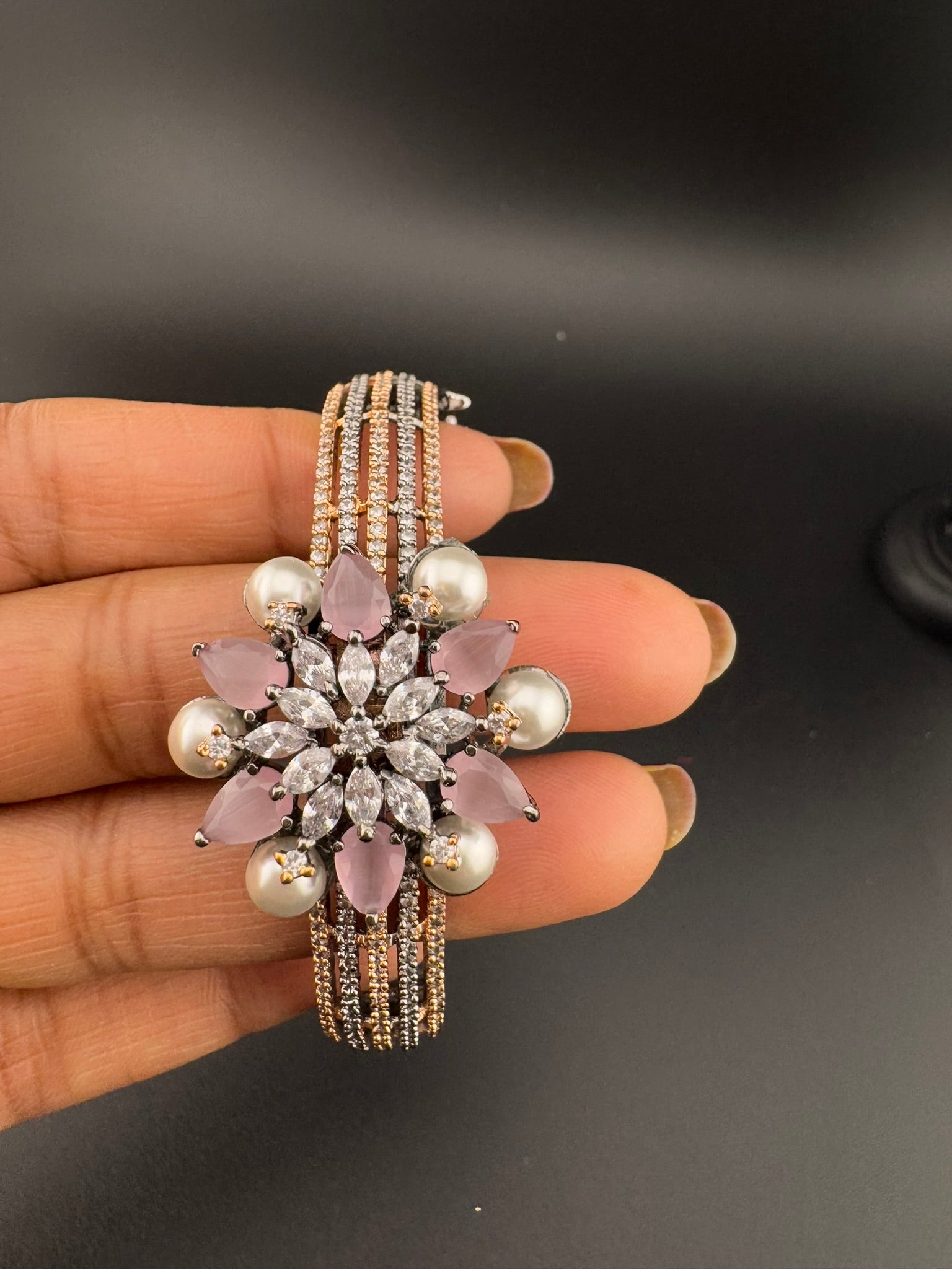 Openable Stone and Cubic Zirconia Bracelet Designer inspired Bracelet bangle Fits upto 2.6" wrist size