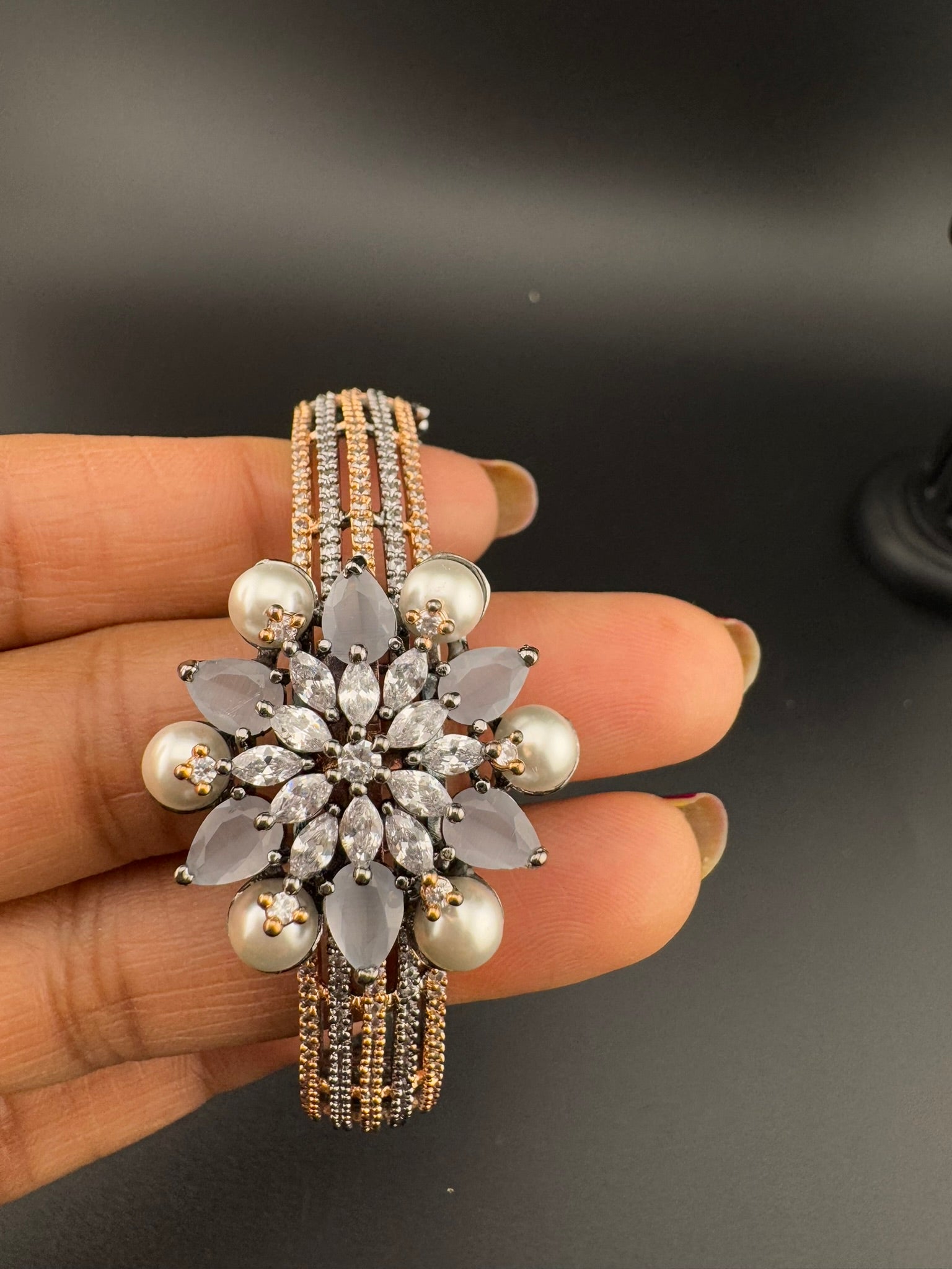 Openable Stone and Cubic Zirconia Bracelet Designer inspired Bracelet bangle Fits upto 2.6" wrist size