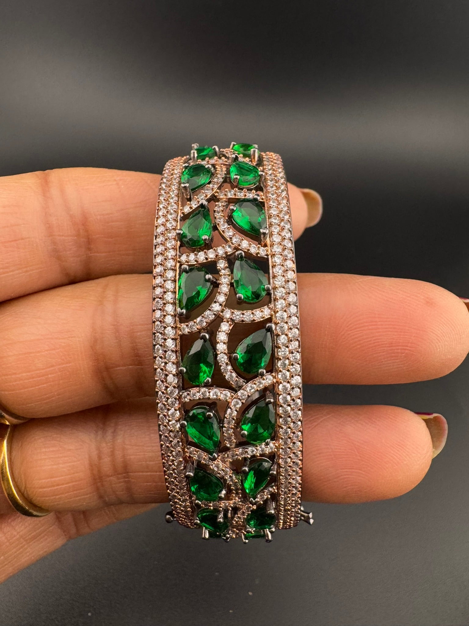 Single Victorian Openable Designer bracelet with crystal stones, Cubic Zirconia in unique Nano setting/single bangle/Fits size upto 2.6"
