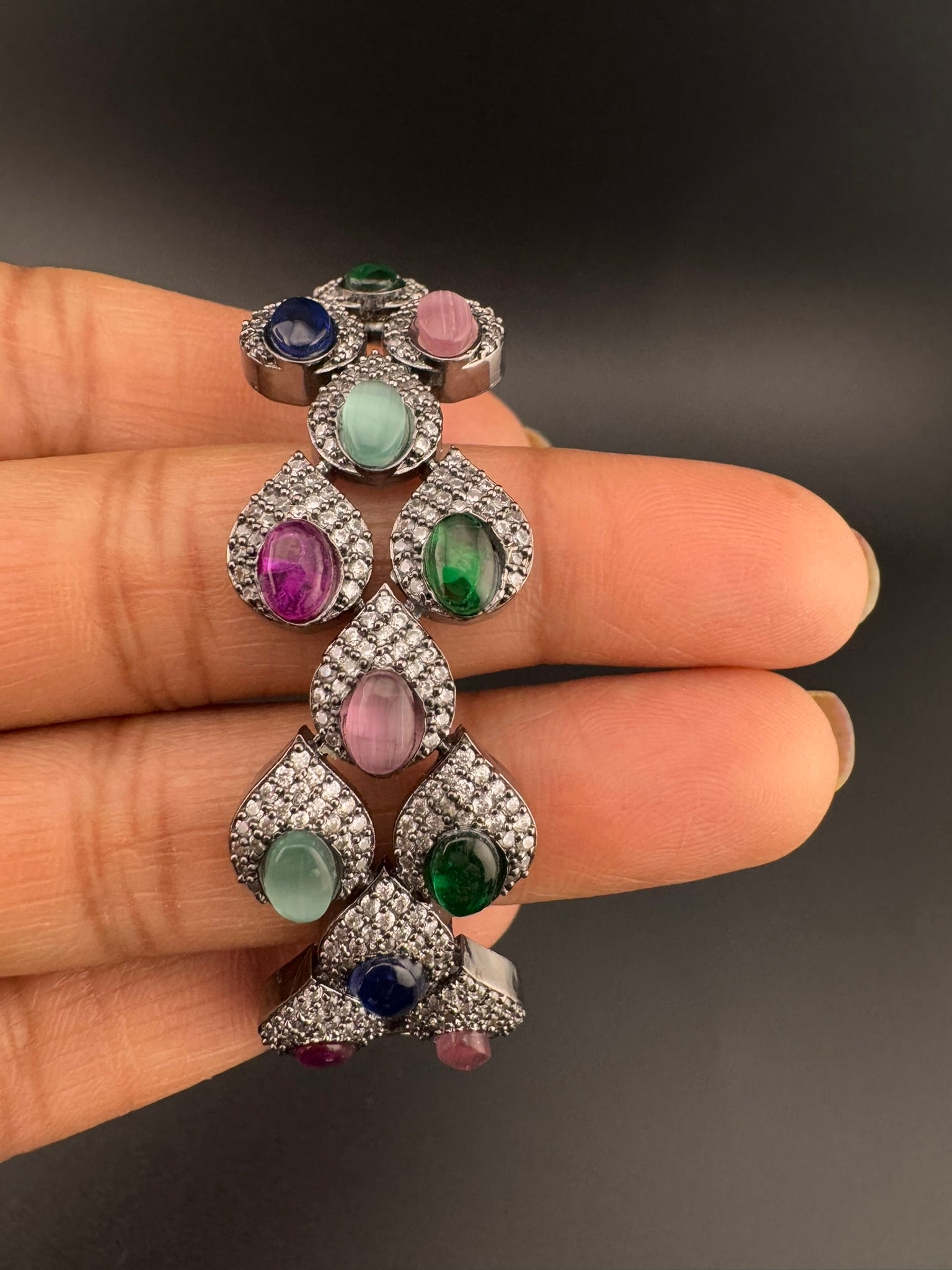 Openable Stone and Cubic Zirconia Bracelet Designer inspired Bracelet bangle Fits upto 2.6" wrist size