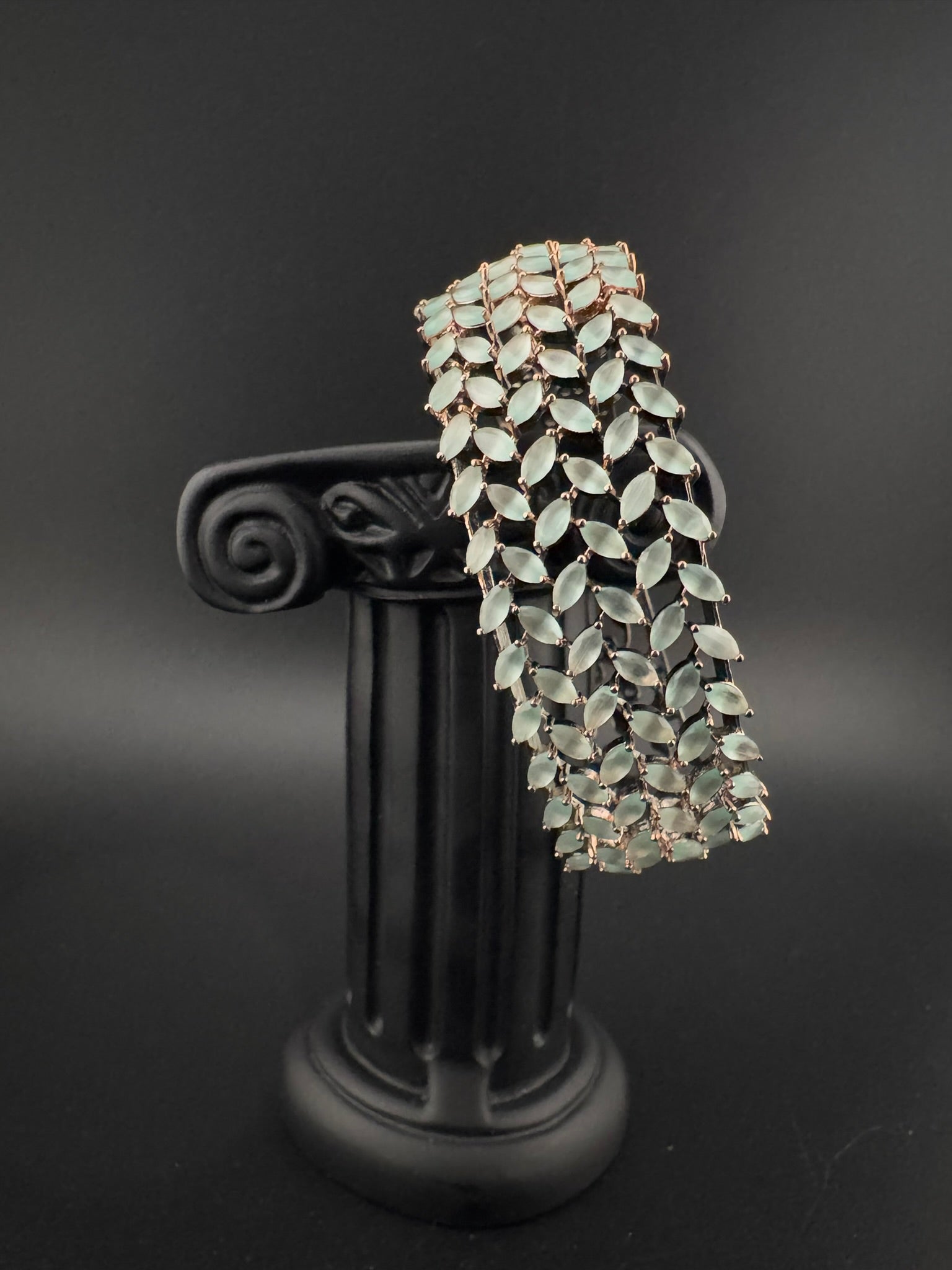 Openable Broad Stone and Cubic Zirconia Bracelet Designer inspired Bracelet bangle Fits upto 2.6" wrist size