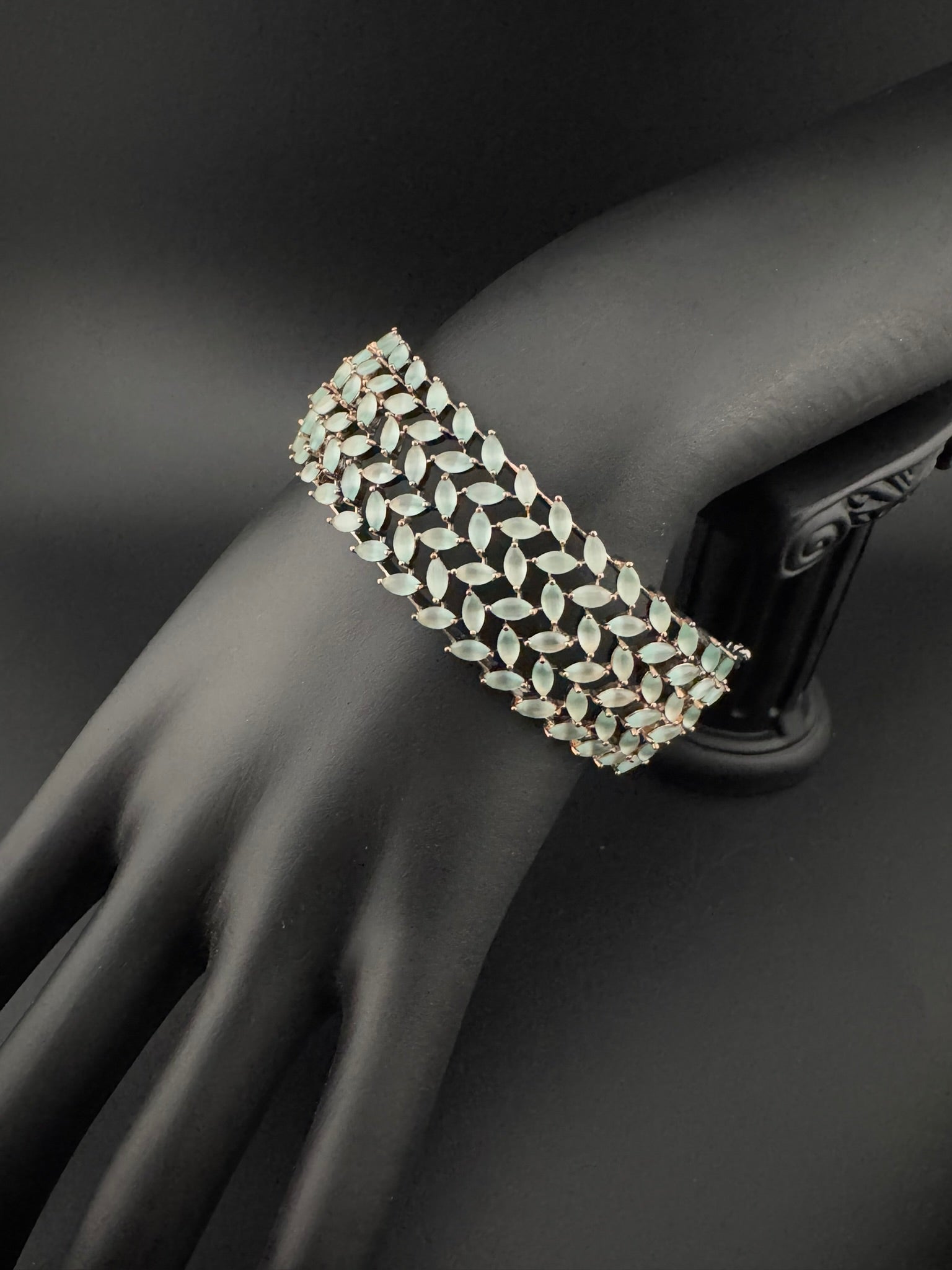 Openable Broad Stone and Cubic Zirconia Bracelet Designer inspired Bracelet bangle Fits upto 2.6" wrist size