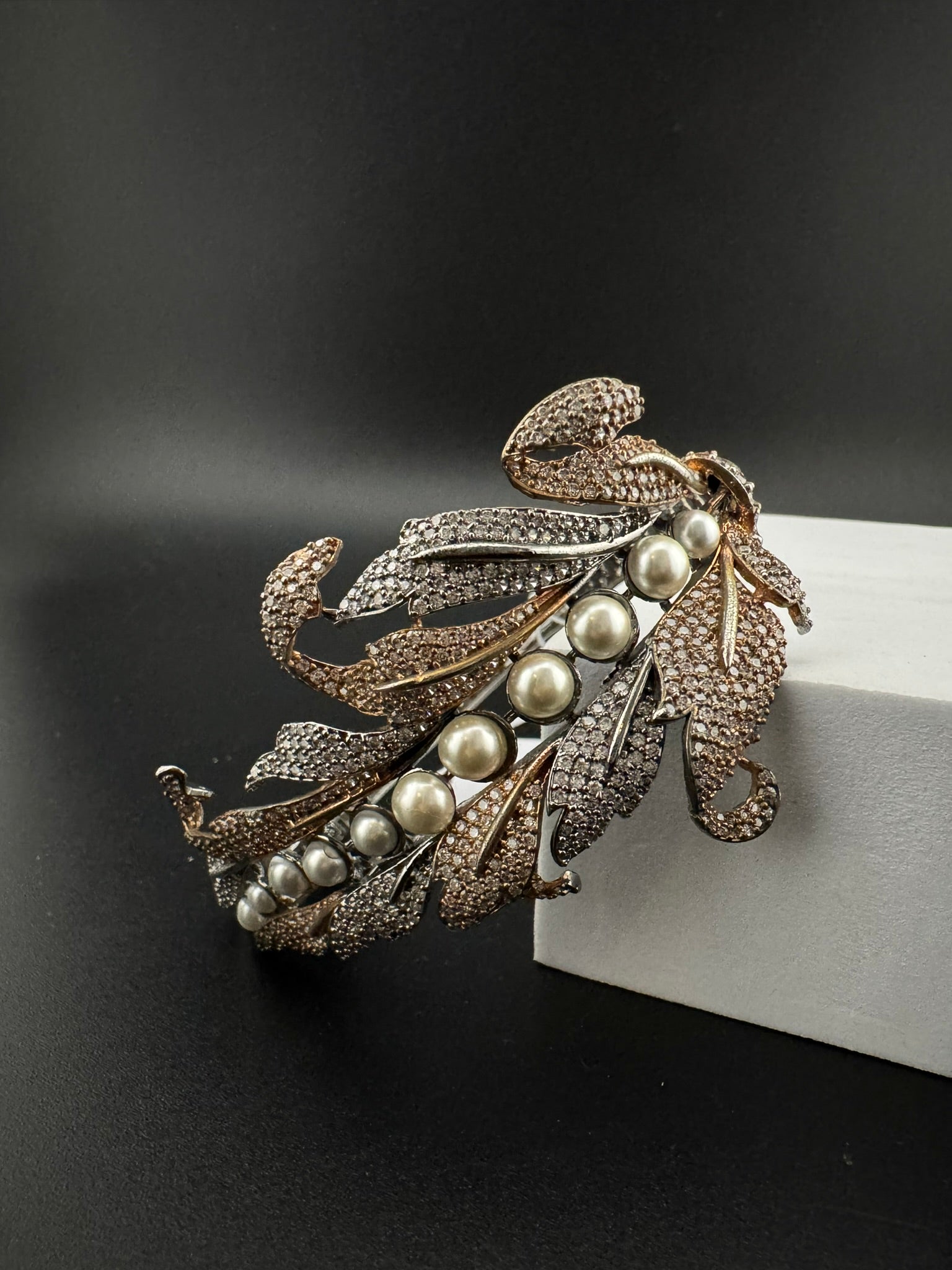 Openable Victorian Pearl and Cubic Zirconia Bracelet Designer inspired Broad Bracelet bangle/