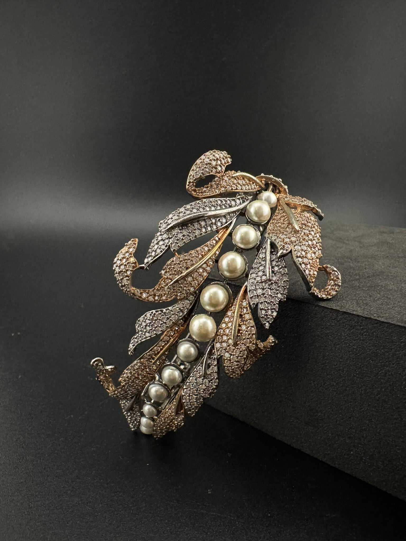 Openable Victorian Pearl and Cubic Zirconia Bracelet Designer inspired Broad Bracelet bangle/