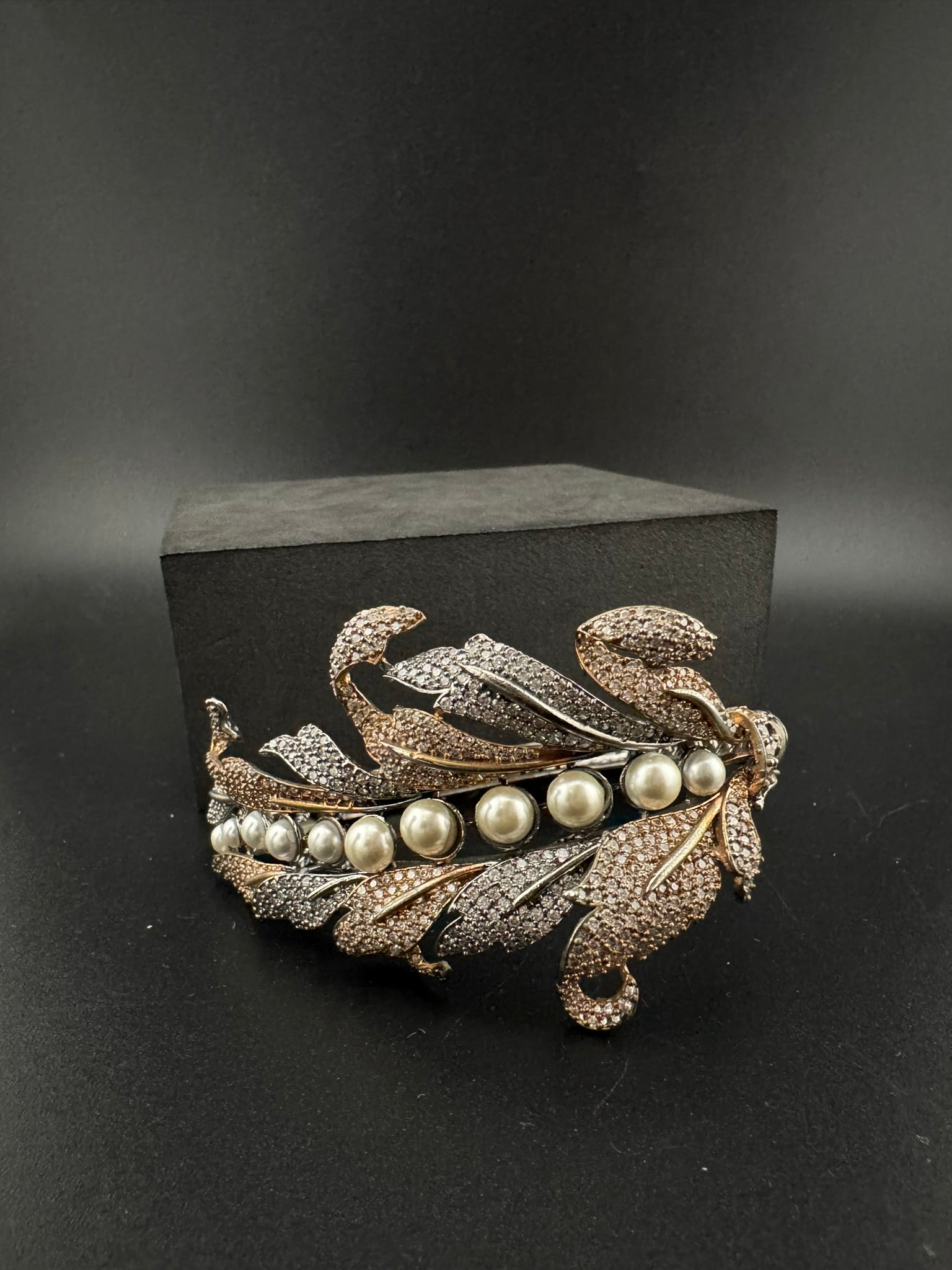 Openable Victorian Pearl and Cubic Zirconia Bracelet Designer inspired Broad Bracelet bangle/