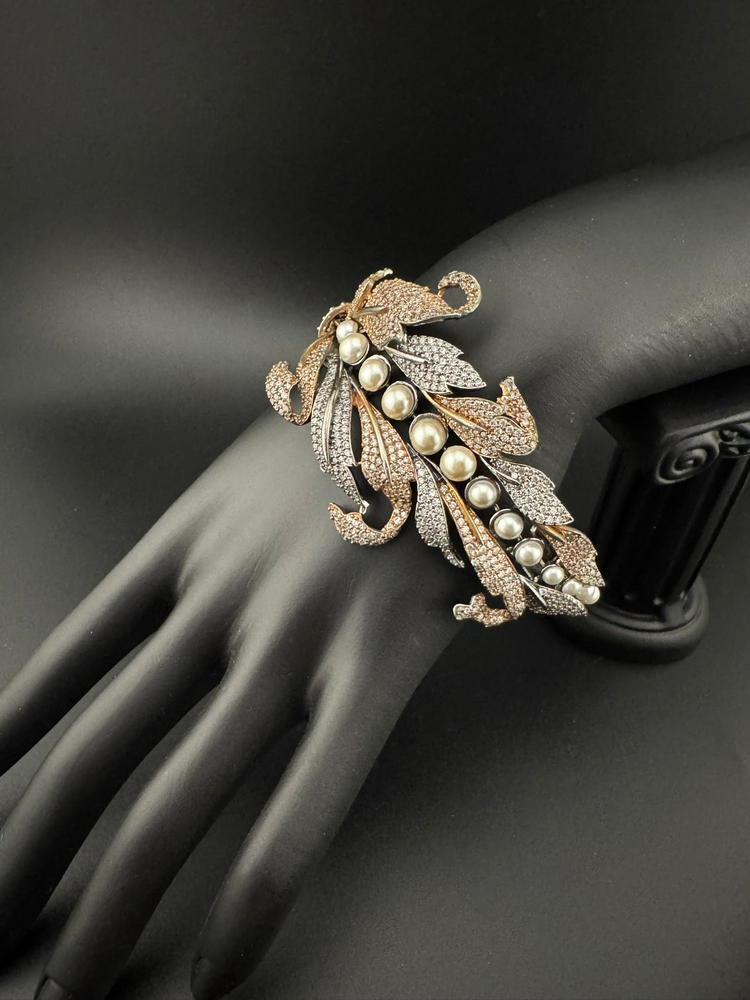 Openable Victorian Pearl and Cubic Zirconia Bracelet Designer inspired Broad Bracelet bangle/