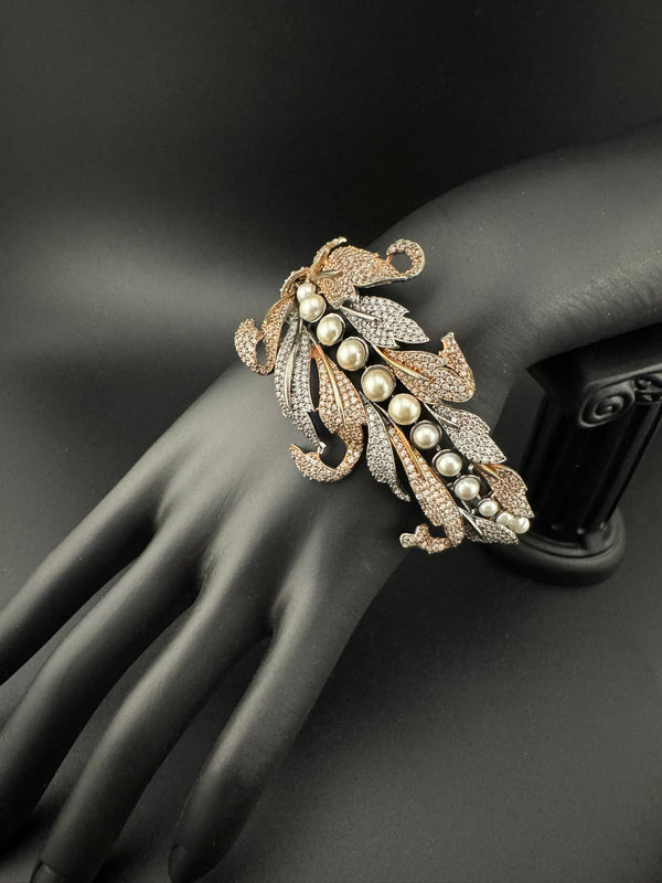 Openable Victorian Pearl and Cubic Zirconia Bracelet Designer inspired Broad Bracelet bangle/