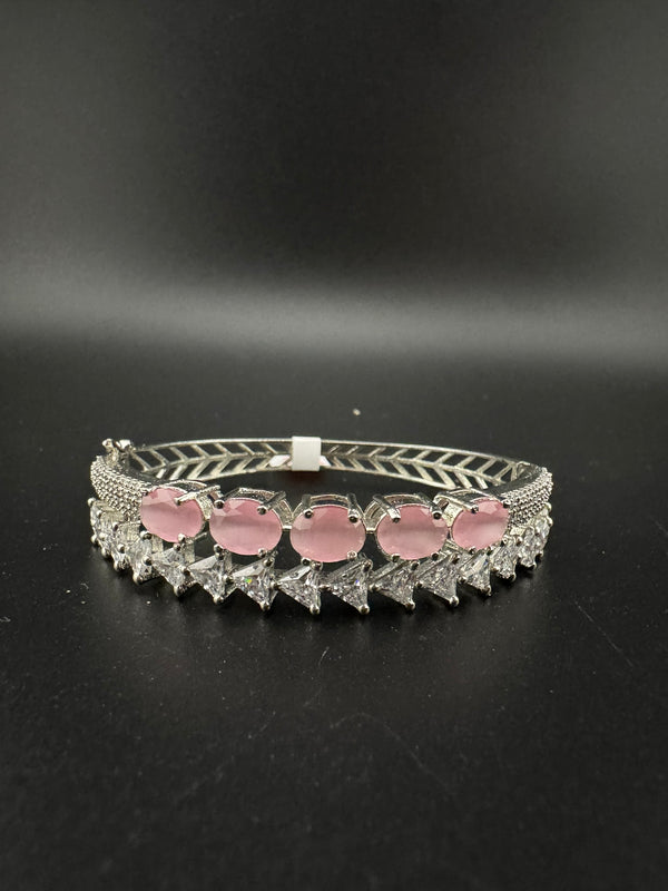 Silver color Openable Designer bracelet with crystal stones, Cubic Zirconia in unique setting