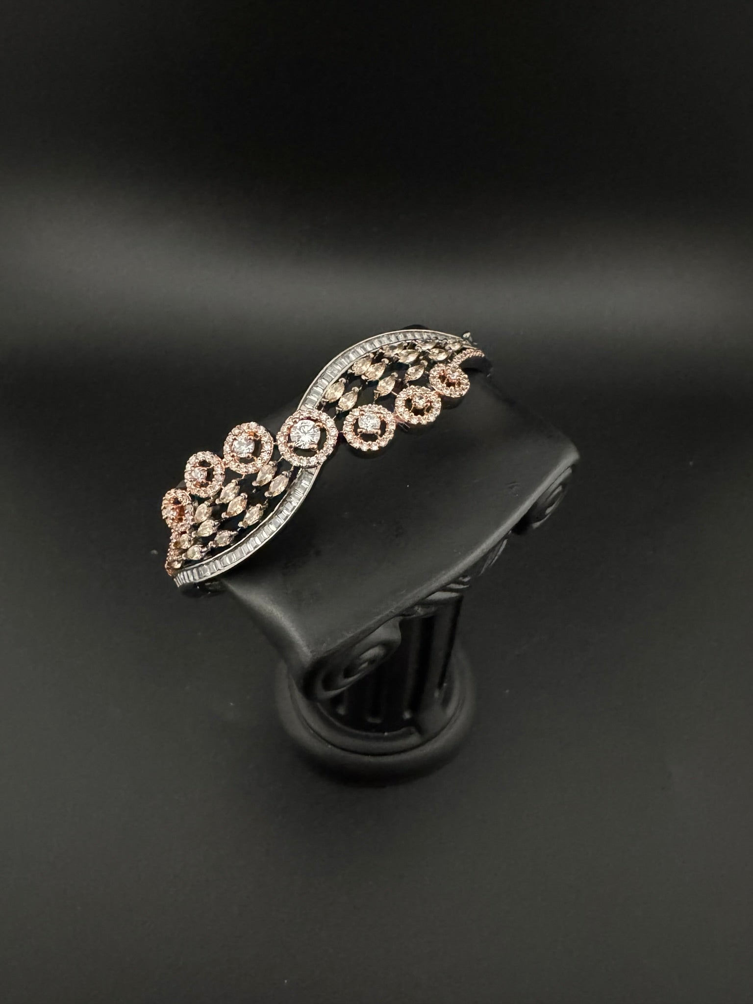 Rose Gold Openable Designer bracelet with crystal stones, Cubic Zirconia in unique Nano setting