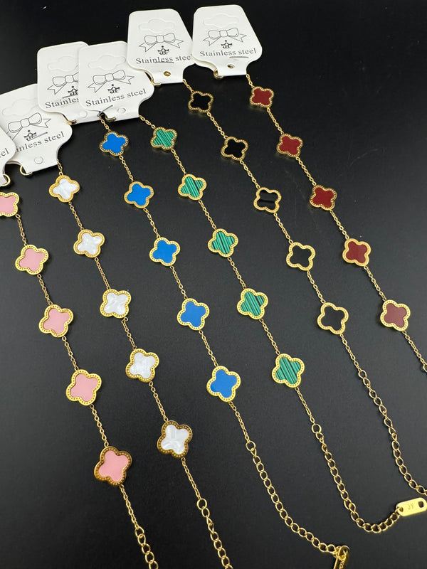 Anti-Tarnish Water resistant 18K Gold color plated clover Necklace SET with earrings and Bracelet/Office wear /Everyday jewelry/Light weight everyday jewelry