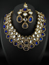 Blue Premium Quality Moissanite Uncut Kundan, natural stones with long earrings and tikka is Bridal necklace set/Indian Necklace set
