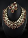 Red Premium Quality Moissanite Uncut Kundan, natural stones with long earrings and tikka is Bridal necklace set/Indian Necklace set