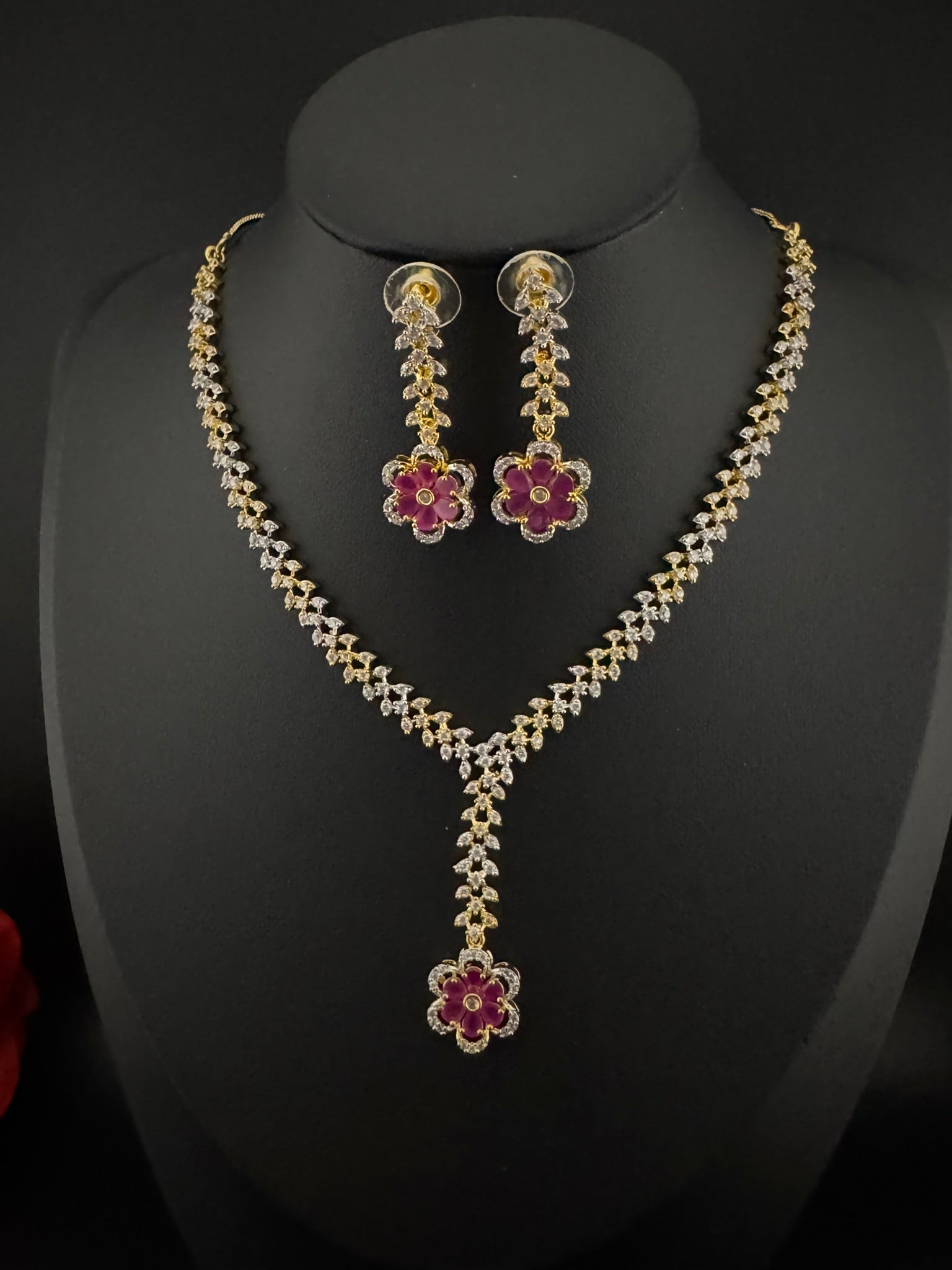 Premium Quality American Diamond/Cubic Zirconia, Crystals, Silver Polish Long Necklace set with Long earring/Indian jewelry/Bridal Necklace