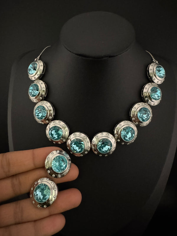 Premium High Shine Swarovski crystals, Cubic Zirconia Modern Necklace with long earring/Indian jewelry/Collar Necklace set/Bridal necklace