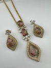 Premium Quality Marble stone and CZ with drop earrings is a Designer long pendant set/Indian jewelry/Bridesmaid gift/Lightweight jewelry