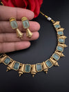 Premium Quality Traditional matt Gold and stones sleek Necklace with earrings/Indian necklace set/sleek lightweight necklace set/Gold Plated