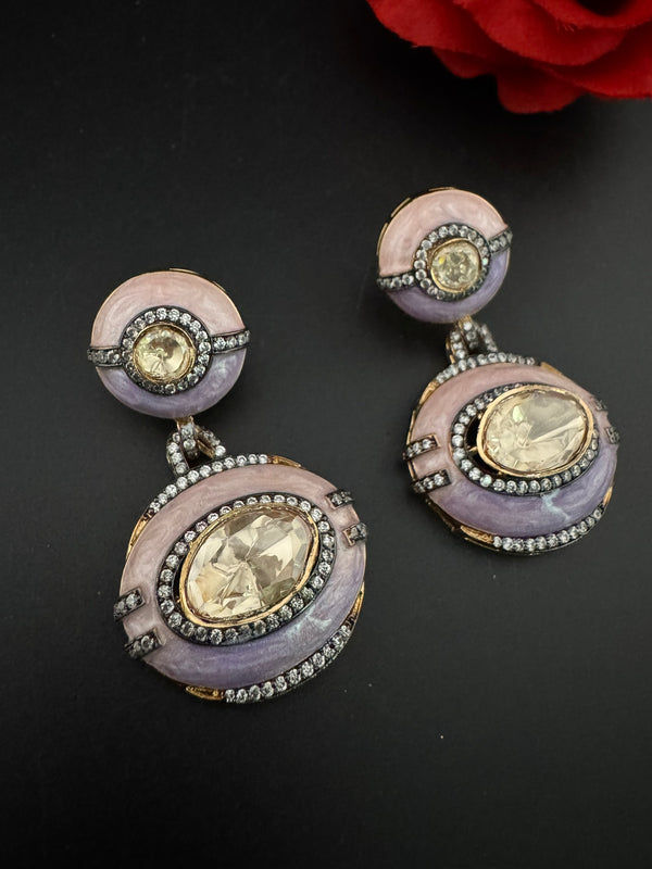 Premium uncut kundan and Cubic Zirconia with Enamel Italian Minakari is a designer dangle earrings/Indian earring/Bridal Jewelry/Designer