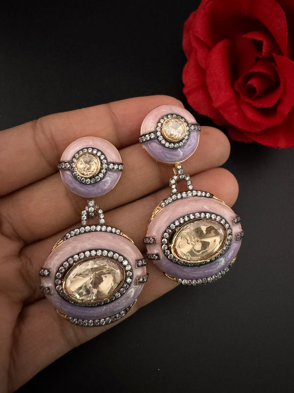 Premium uncut kundan and Cubic Zirconia with Enamel Italian Minakari is a designer dangle earrings/Indian earring/Bridal Jewelry/Designer