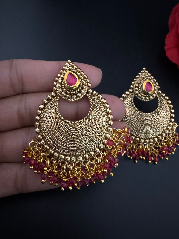High Quality Chandbali with stones and pearls designer earrings/Chandelier earring/Chand Bali Earrings/Bridal jewelry/Gold polish Earrings
