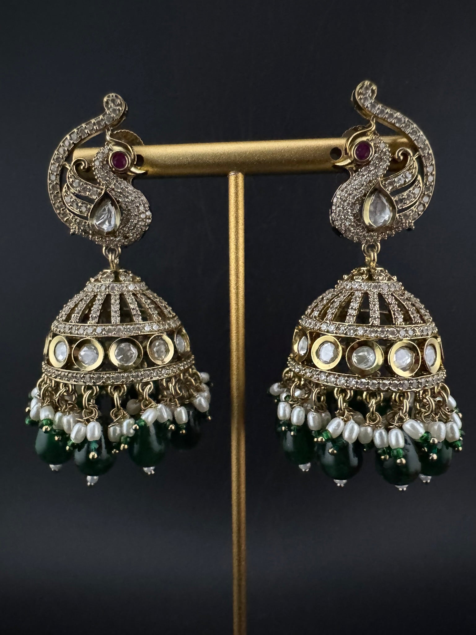 Premium Quality Kundan, Doublet stones and pearls in Matt Gold is Amrapali inspired designer Long Jhumka earrings/Indian earring/Bridal