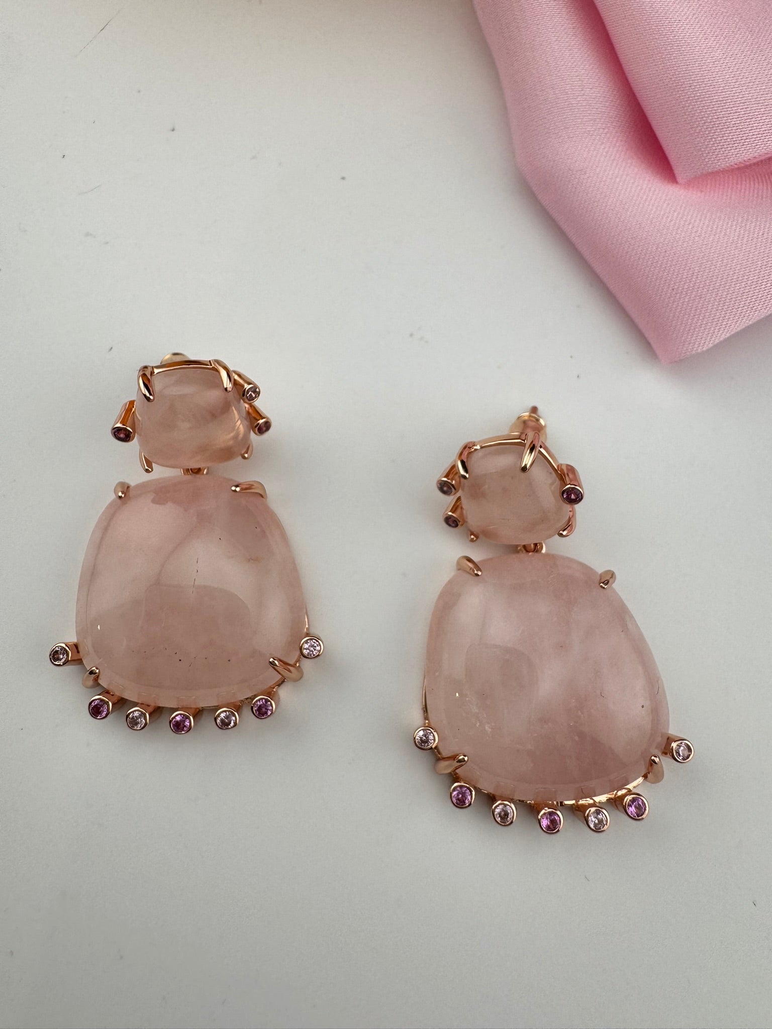 Premium 925 silver polish Pink Natural stone, CZ, Drop earring is designer inspired Drop Dangle earrings/Unique earrings/Indian Jewelry
