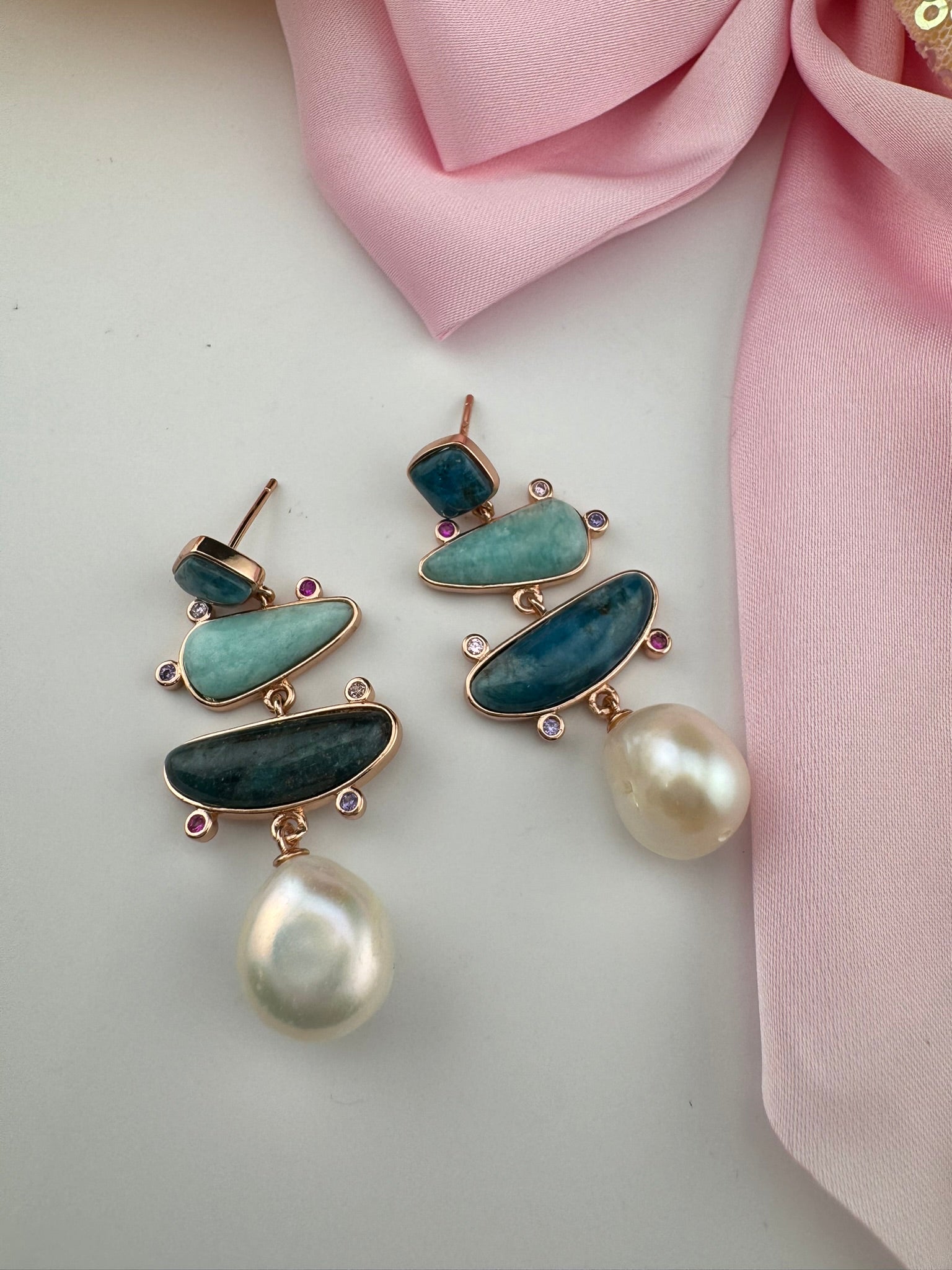 Premium 925 silver polish All Natural stone, pearl, CZ, Drop earring designer inspired Drop Dangle earrings/Unique earrings/Indian Jewelry