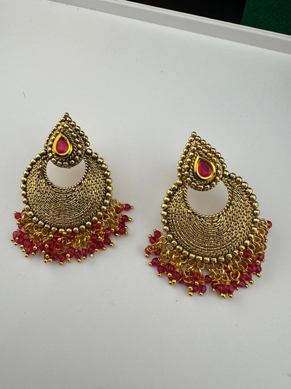 High Quality Chandbali with stones and pearls designer earrings/Chandelier earring/Chand Bali Earrings/Bridal jewelry/Gold polish Earrings