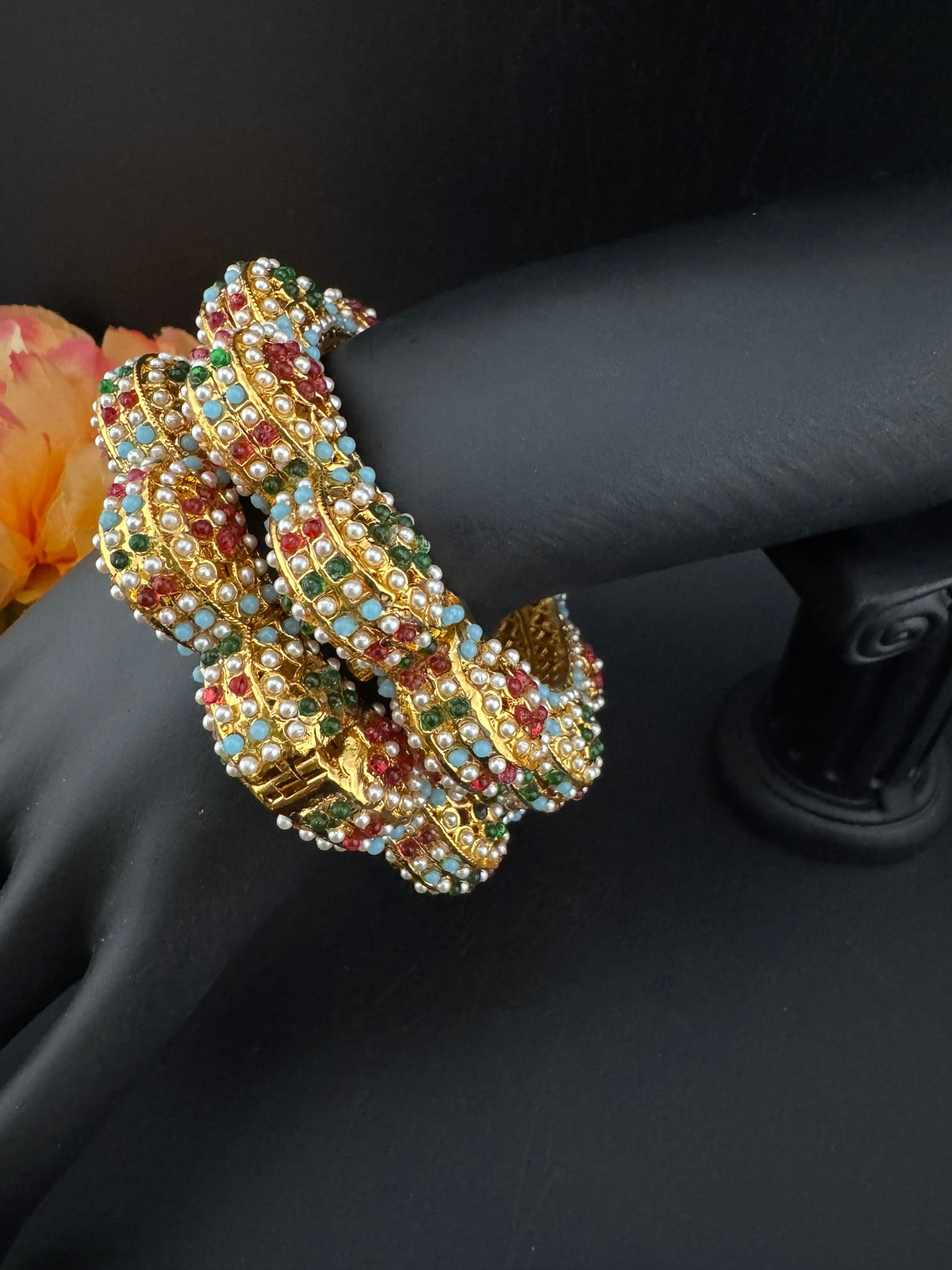 Openable Jadau Pacheli kada with pearls, kundan is Amrapali inspired Designer bangles set/Indian Kada/Temple jewelry/Rajwadi Bangle/Size 2.4" & 2.8"