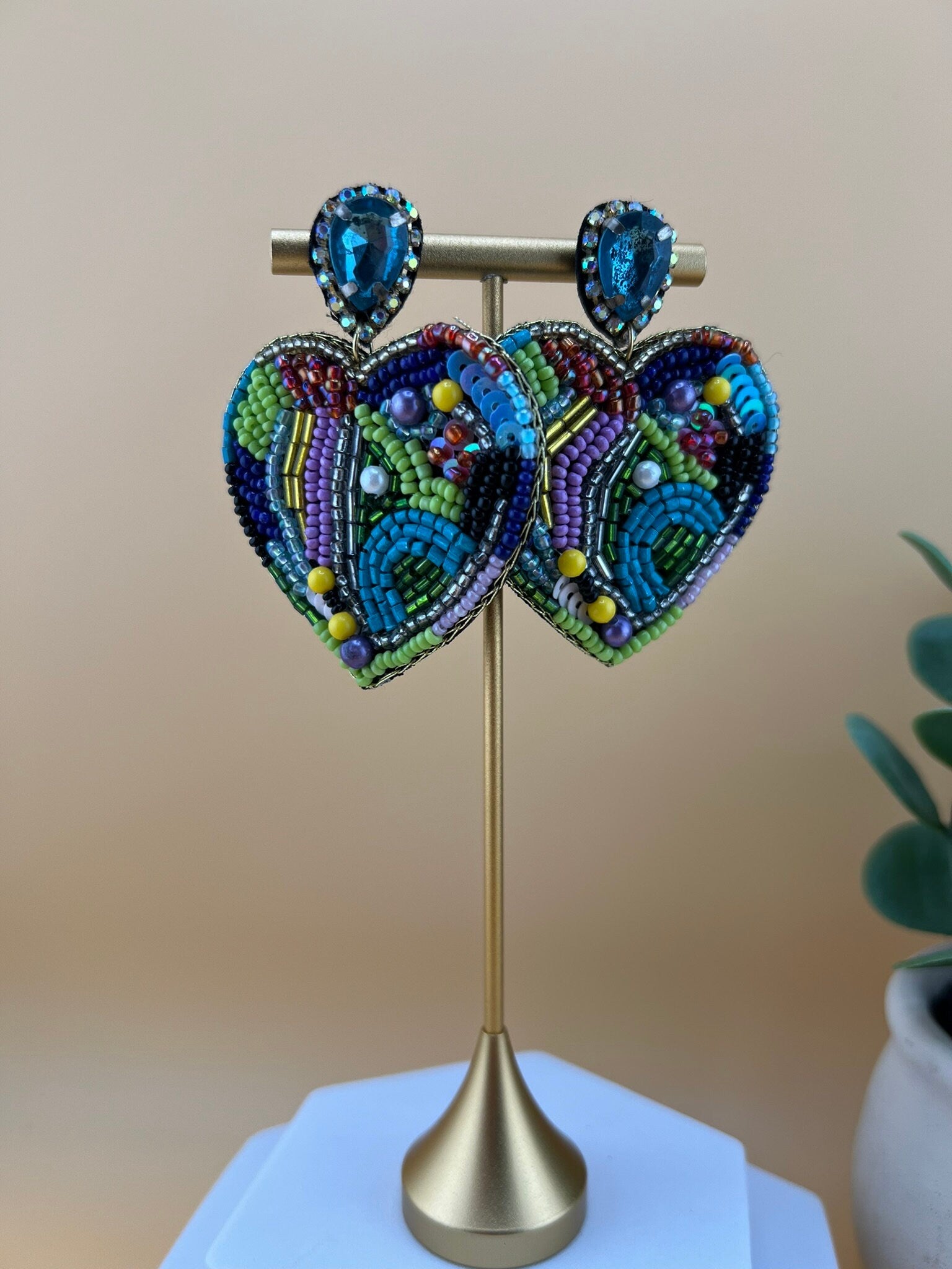 Colorful Heart Shaped Beaded earrings, quirky Handmade earrings