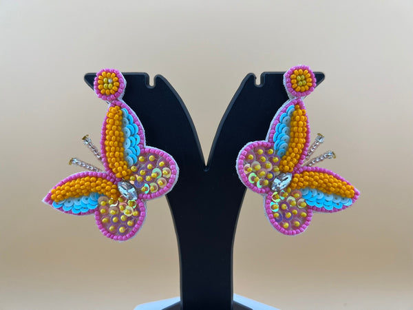 Pastel Orange Butterfly quirky Beaded earring, Handmade earrings