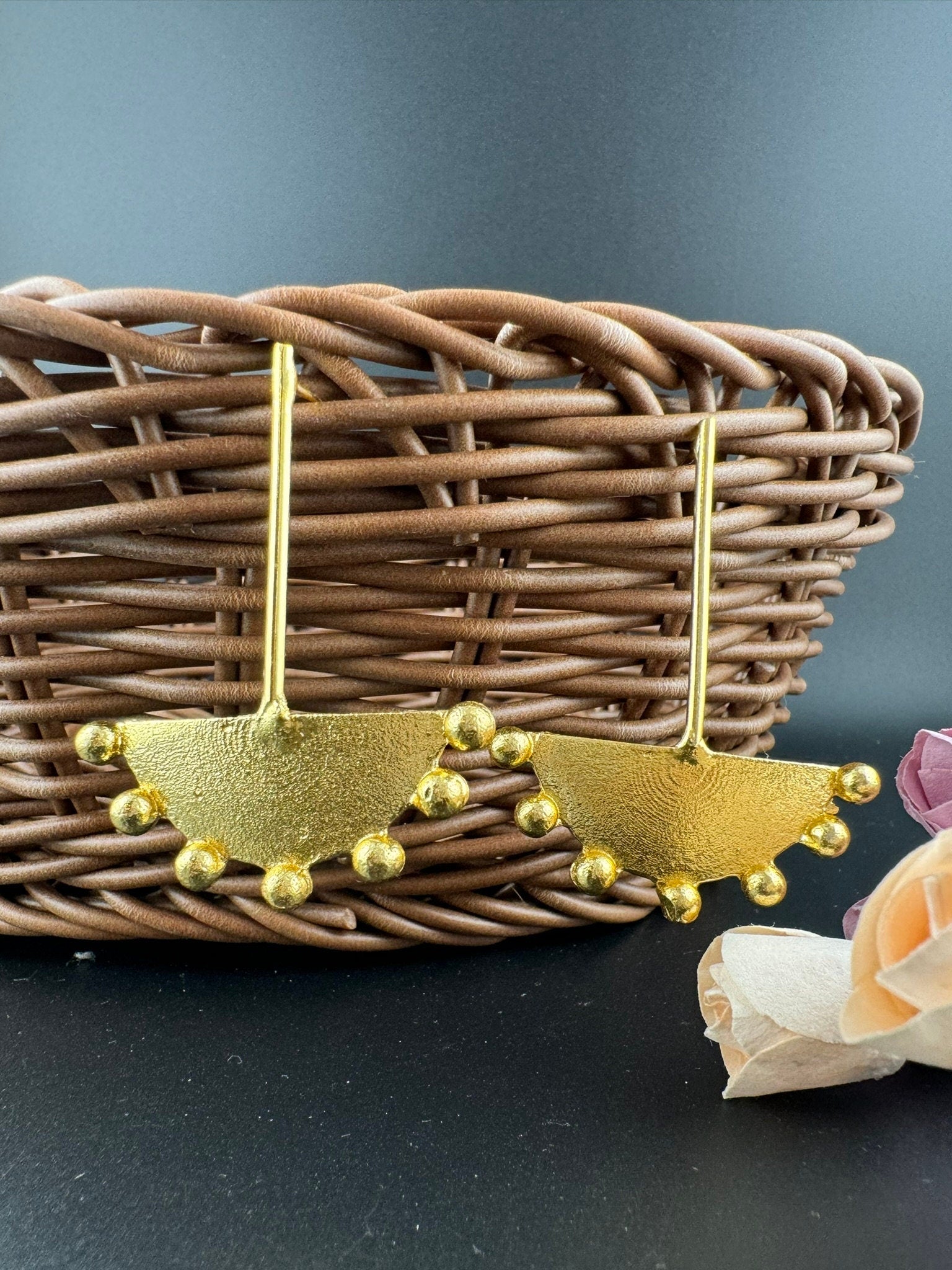 Matt Gold Statement Long earrings in unique sleek design