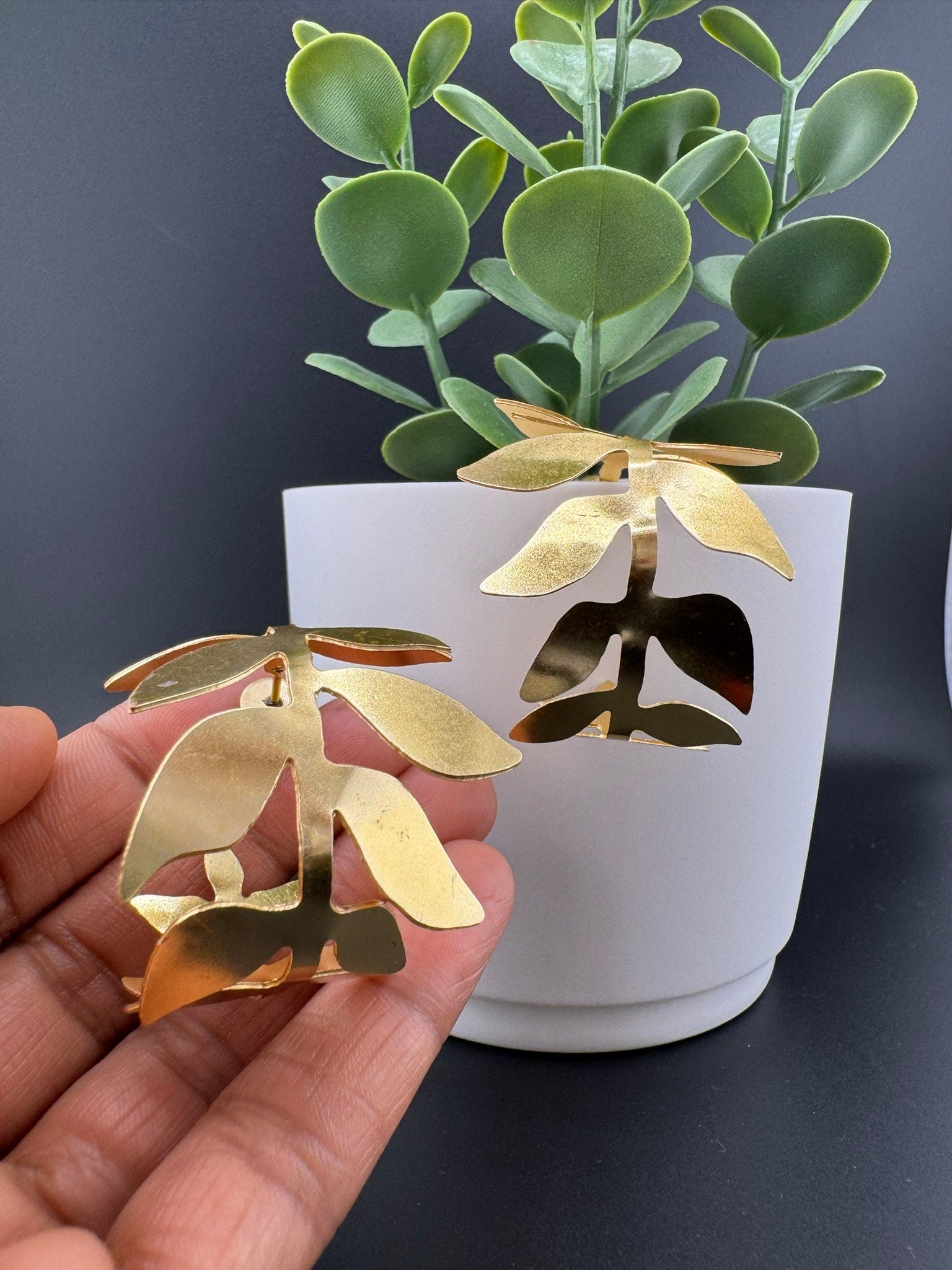 Statement Gold Hoop earrings in unique Leaf design, Leaf hoop
