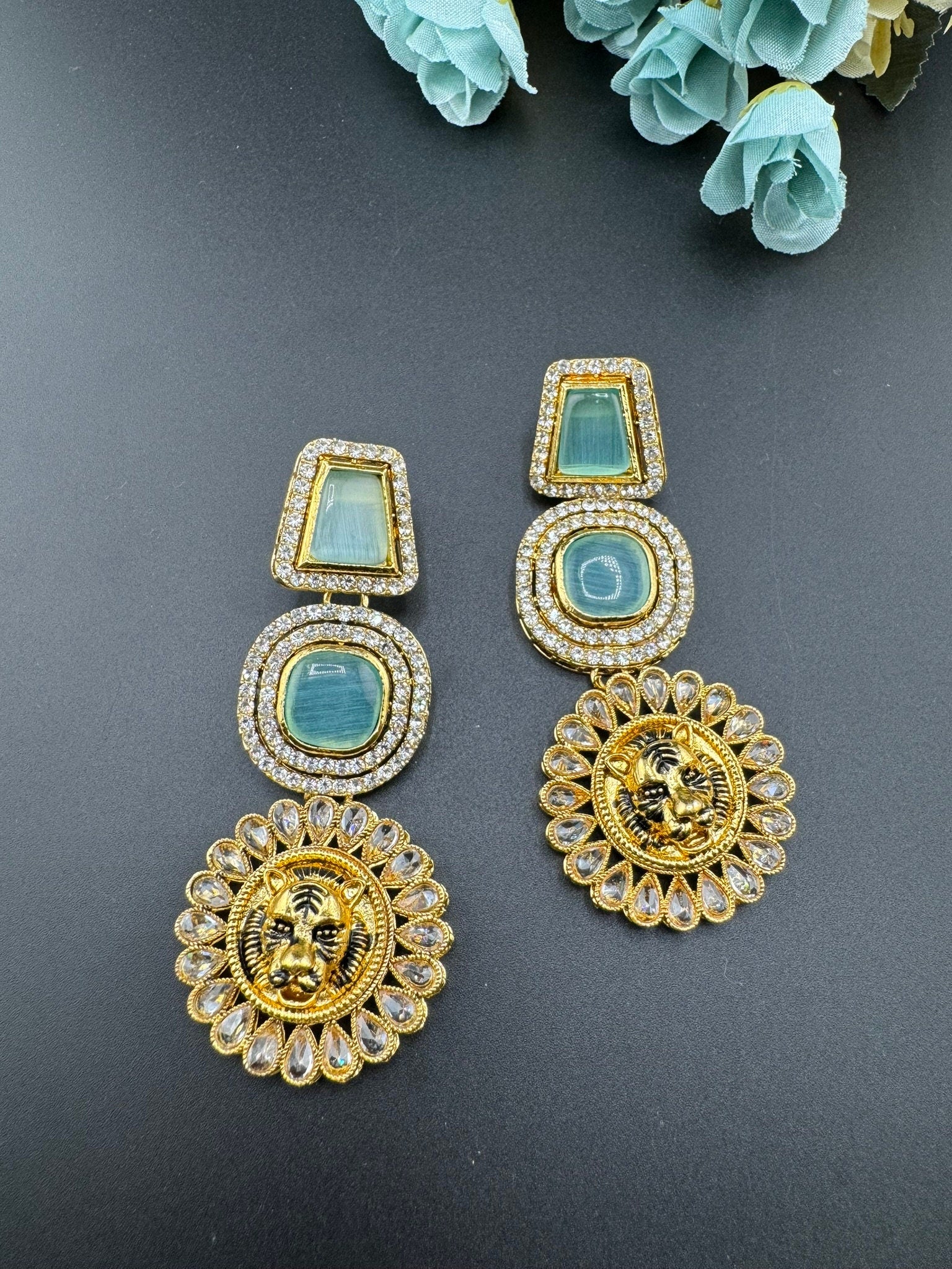 Premium Sabyasachi inspired designer Chand Bali Mint, light green/Long Chandelier earring/Gold earring/Long Indian Earring/Bridal Earring
