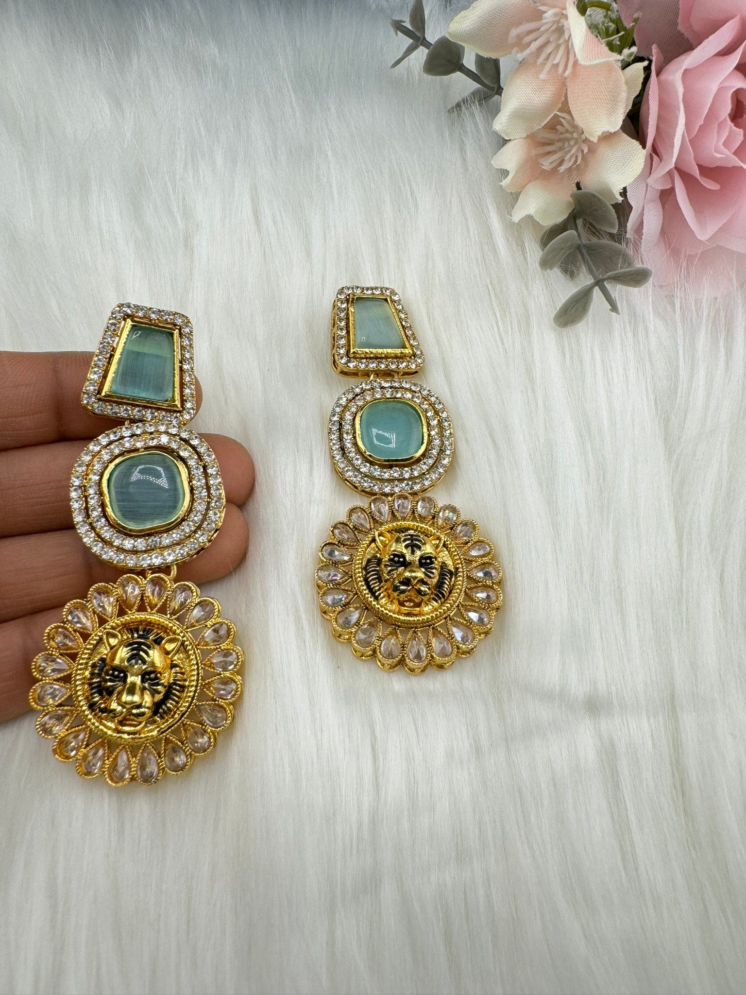 Premium Sabyasachi inspired designer Chand Bali Mint, light green/Long Chandelier earring/Gold earring/Long Indian Earring/Bridal Earring