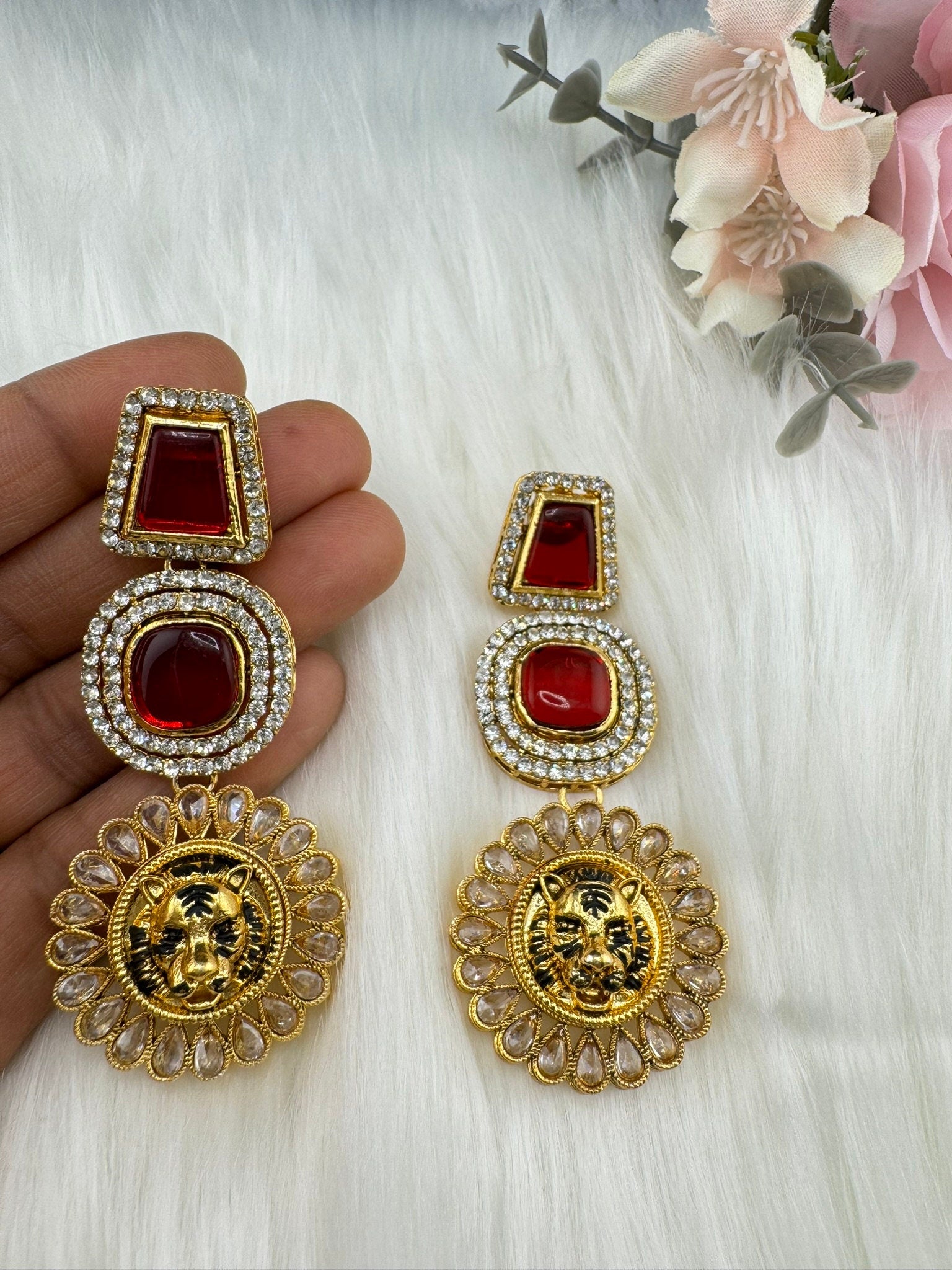 Premium Sabyasachi inspired designer Chand Bali earring Ruby Red/Long Chandelier earring/Gold earring/Long Indian Earring/Bridal Earring