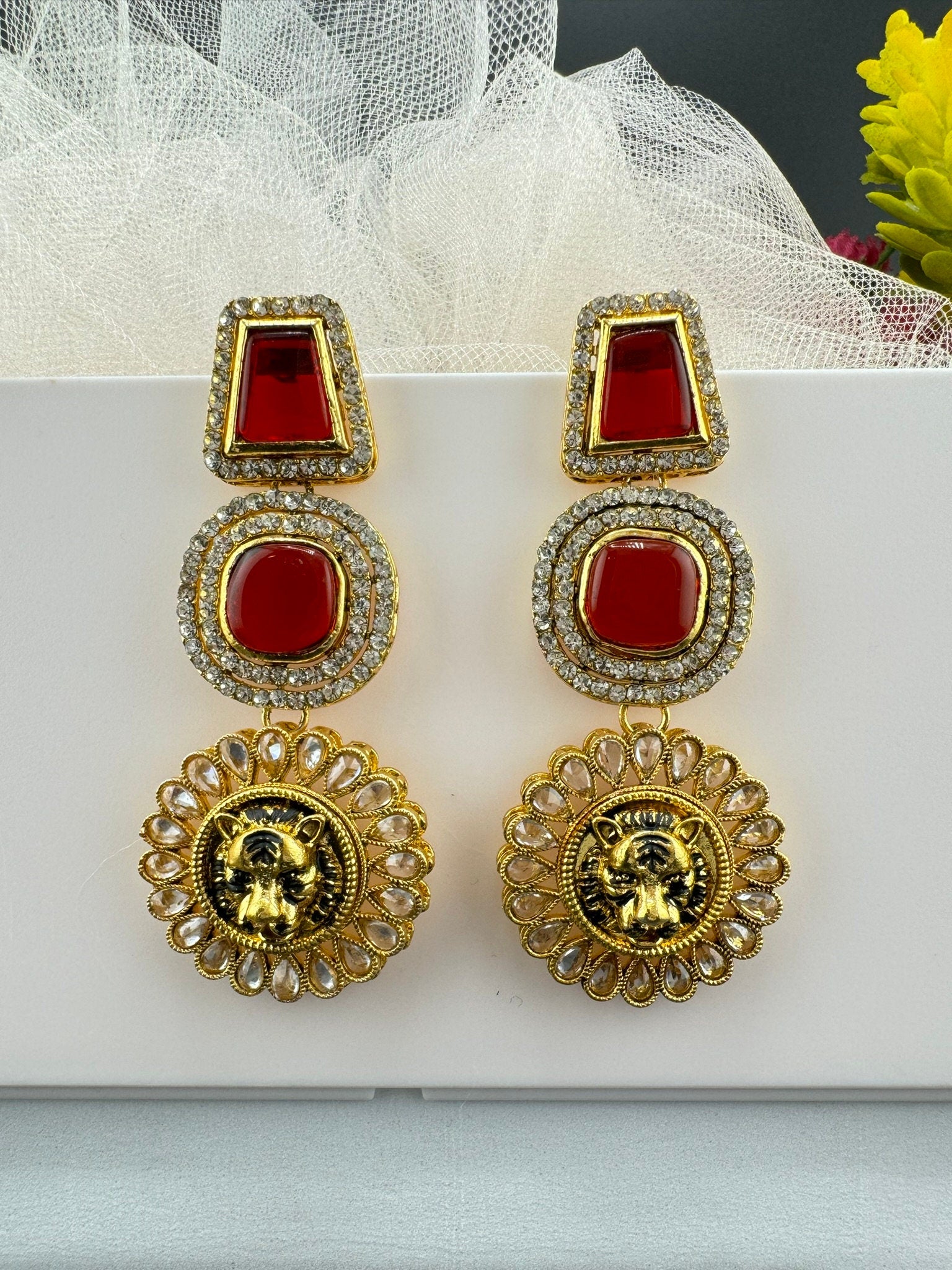 Premium Sabyasachi inspired designer Chand Bali earring Ruby Red/Long Chandelier earring/Gold earring/Long Indian Earring/Bridal Earring