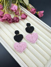 Beaded Baby Pink and Black Heart quirky earring/Handmade earring/Statement Earring/Boho Earring/Beaded earring/Ethnic Earring/Valentines day