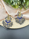 Silver Polish Oxidized German silver Blue Chand Bali with stones, Ghungroo in Baja Barati Design/Boho Earring/Ethnic Earring/Wedding earring