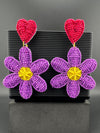 Beaded Purple and Pink Flower quirky earring/Handmade earring/Statement Earring/Boho Earring/Beaded earring/Ethnic Earring/Valentine earring
