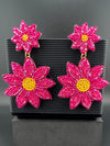 Beaded Shining Magenta/Pink Flower quirky earring/Handmade earring/Statement Earring/Boho Earring/Beaded earring/Ethnic Earring/Valentines