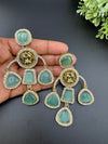Premium Sabyasachi inspired designer Chand Bali earring Mint Green/Long Chandelier earring/Gold earring/Long Indian Earring/Bridal Earring