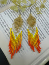 Beaded Long Orange Yellow Golden quirky earring/Handmade earring/Statement Earring/Boho Earring/Beaded earring/Ethnic Earring/Valentine gift