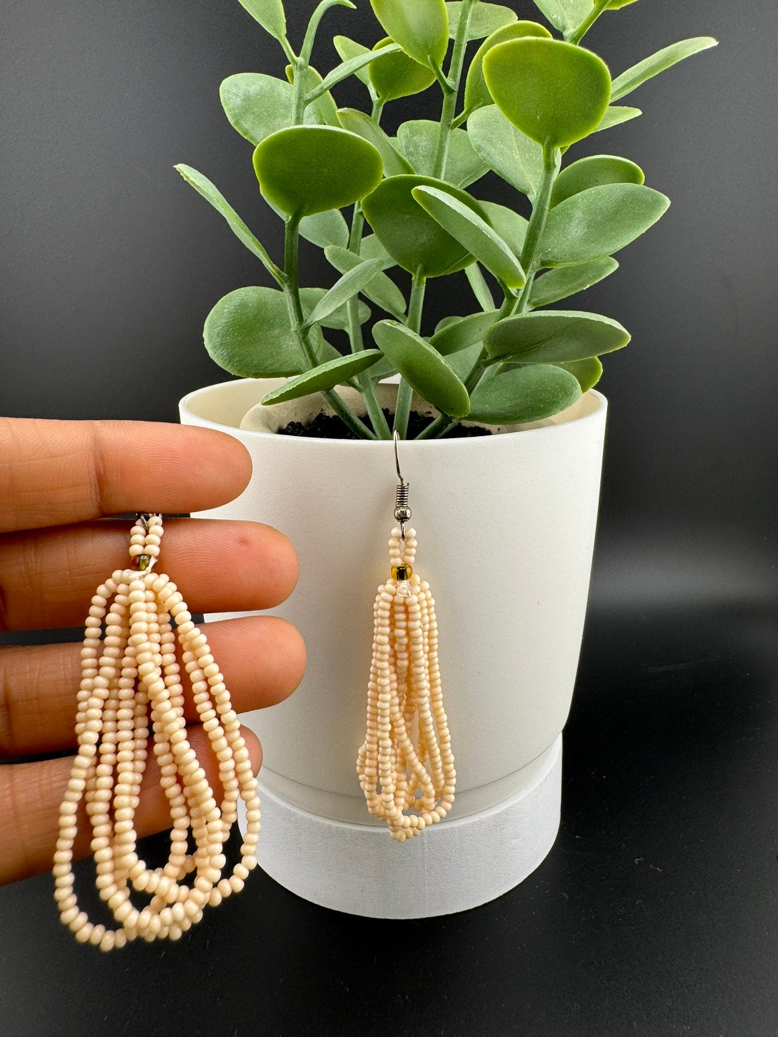Beaded Beige/Ivory quirky earring/Handmade earring/Statement Earring/Boho Earring/Beaded earring/Ethnic Earring/Valentine gift/Party jewelry